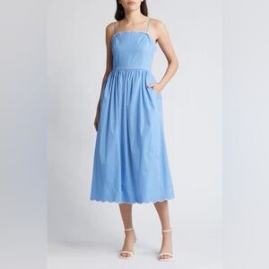 Charles Henry Scallop Stretch Poplin Midi Sundress